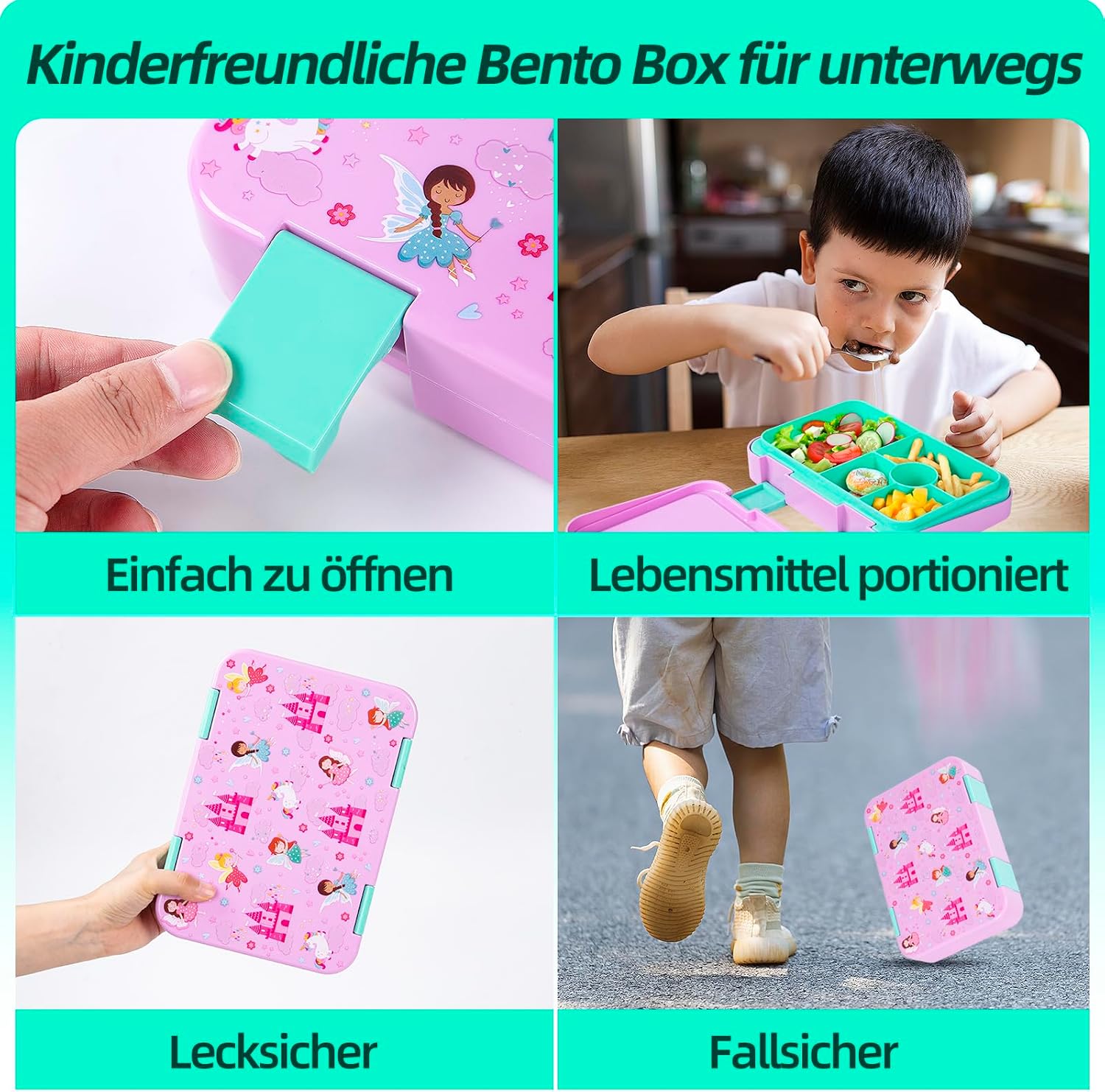 Thumbnail 2 de QCQHDU Brotdose für Kinder mit 6 Fächern (Bento Box) – auslaufsicher, BPA-frei, spülmaschinenfest, blassrosa