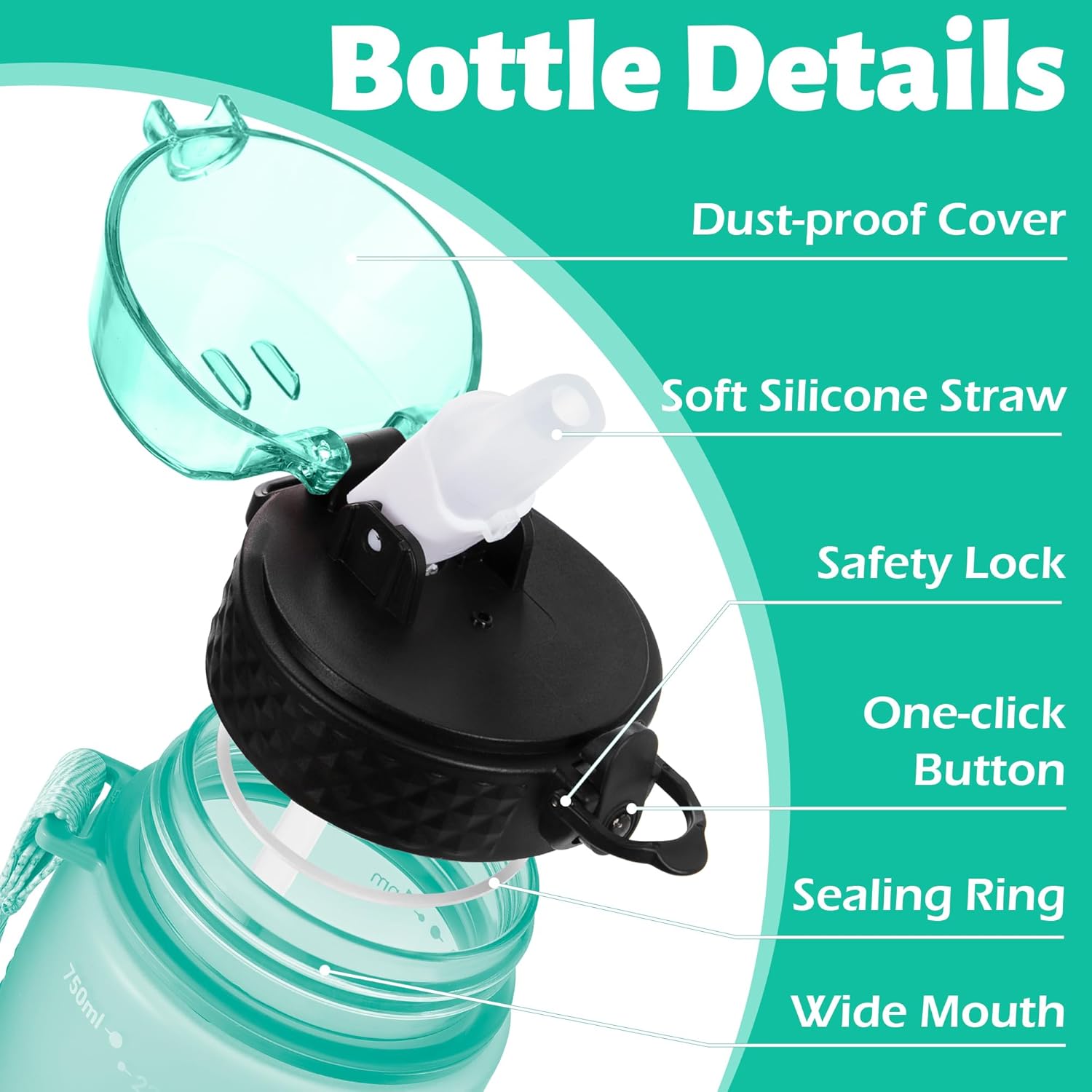 Thumbnail 1 de OLDLEY 750ml/25oz Water Bottle with Straw (BPA-Free Tritan) – Leakproof Sports Bottle with Time Markings