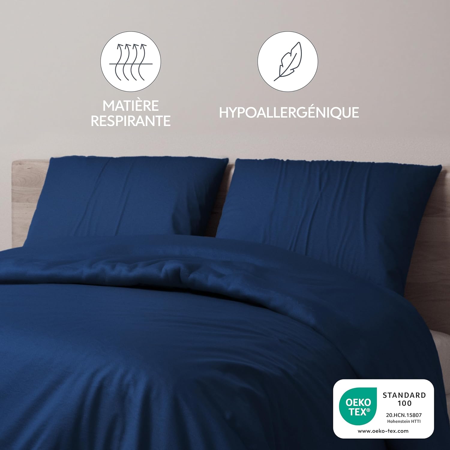 Thumbnail 1 de Dreamzie Taie Oreiller 80x80 cm – lot de 2 housses en microfibre brossée (bleu foncé) avec fermeture éclair