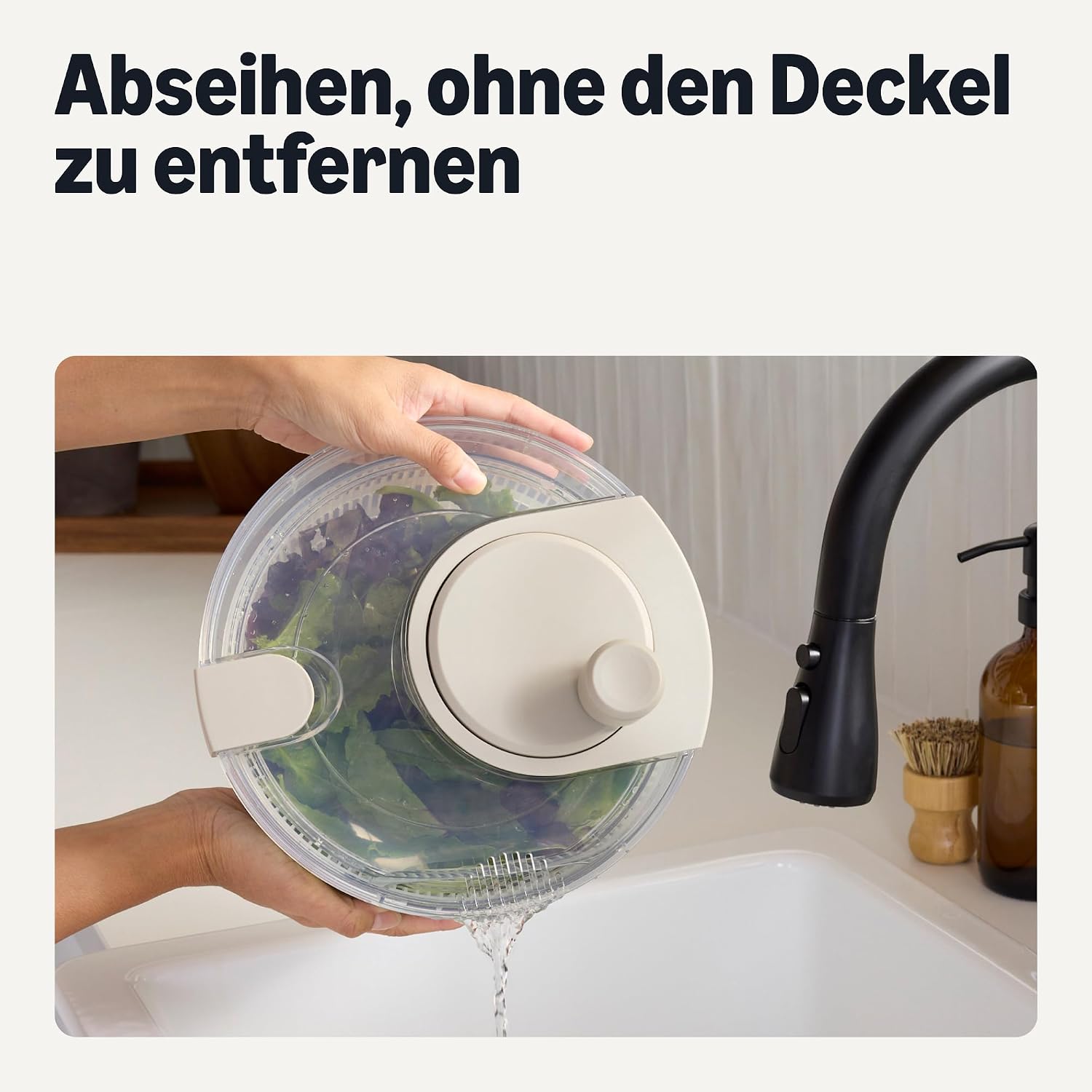 Thumbnail 3 de Amazon Basics Salatschleuder 4L BPA-frei, Leinengrau – zuverlässig für Waschen und Trocknen von Blattgemüse