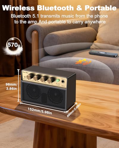Detalle 2 de New Bee Gitarrenverstärker 10W Mini mit Clean & Drive Kanal – kompakt, vielseitig & dank Bluetooth mobil nutzbar