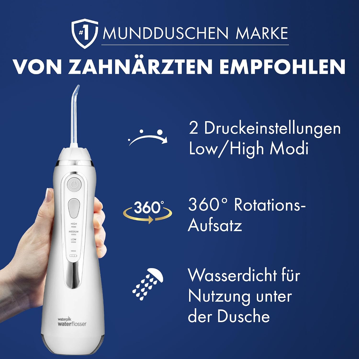 Thumbnail 4 de Waterpik Advanced kabellose Munddusche mit Precision Pulse Technologie – für bis zu 99,9% Plaque-Entfernung, 3 Modi & 4 Aufsätze