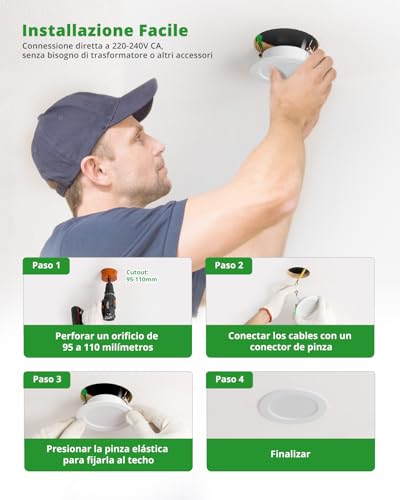 Thumbnail 7 de HOMEOW Faretti LED da Incasso per Cartongesso 95–110 mm, 7W, 700 lm, IP44