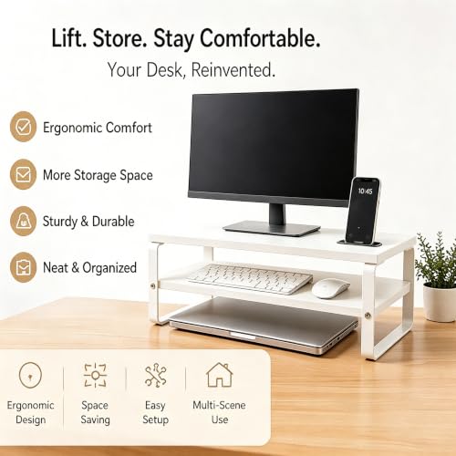 Thumbnail 6 de DOMSHOCT Monitor Stand Riser with Phone Holder — 2 Tier Ergonomic Desk Accessory