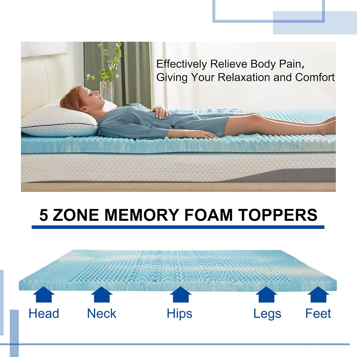 Thumbnail 5 de SINWEEK 2 Inch Mattress Topper (5-Zone Gel Swirl Memory Foam) – Twin Size Blue