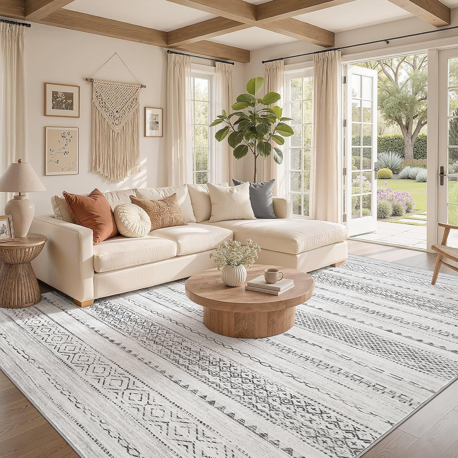 Thumbnail 1 de Nakagishi 9x12 Area Rug: Washable Boho Grey, Non-Slip, Stain-Resistant