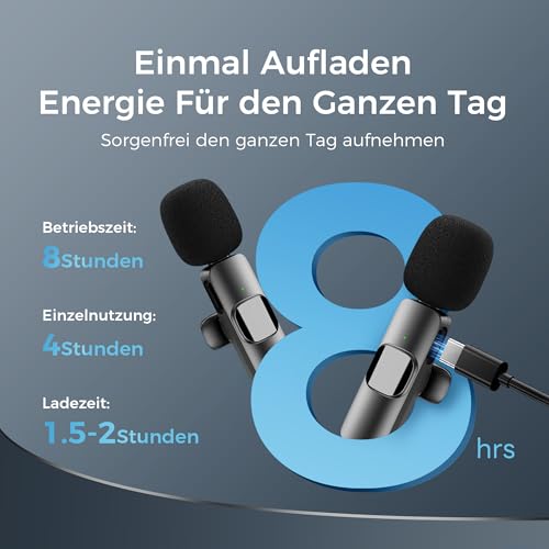 Detalle de YRF Mikrofon für iPhone & Android – kabelloses Lavalier mit USB-C & Lightning