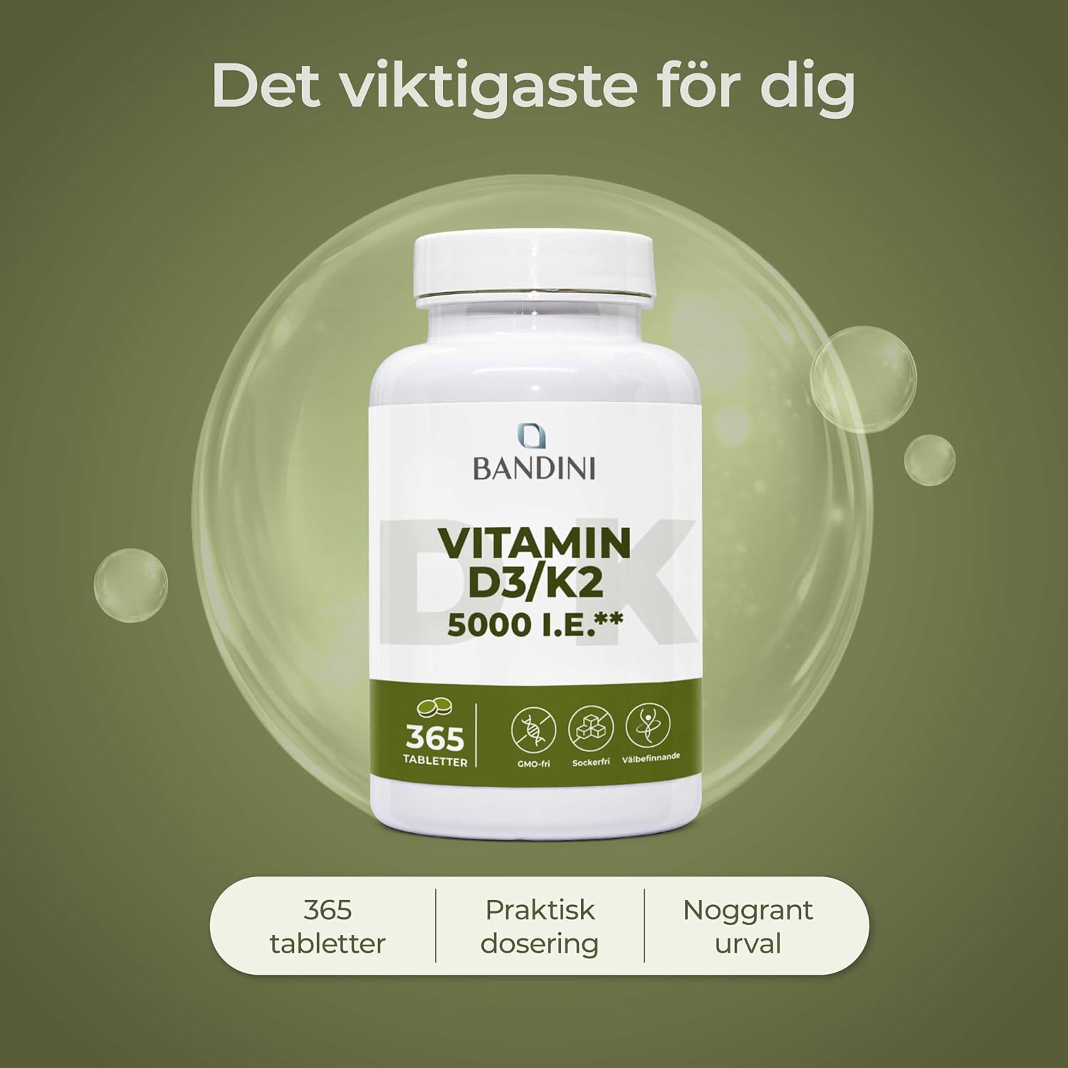 Detalle 2 de BANDINI Vitamin D3 + K2, 365 tabletter med 125 µg D3 och 100 µg K2