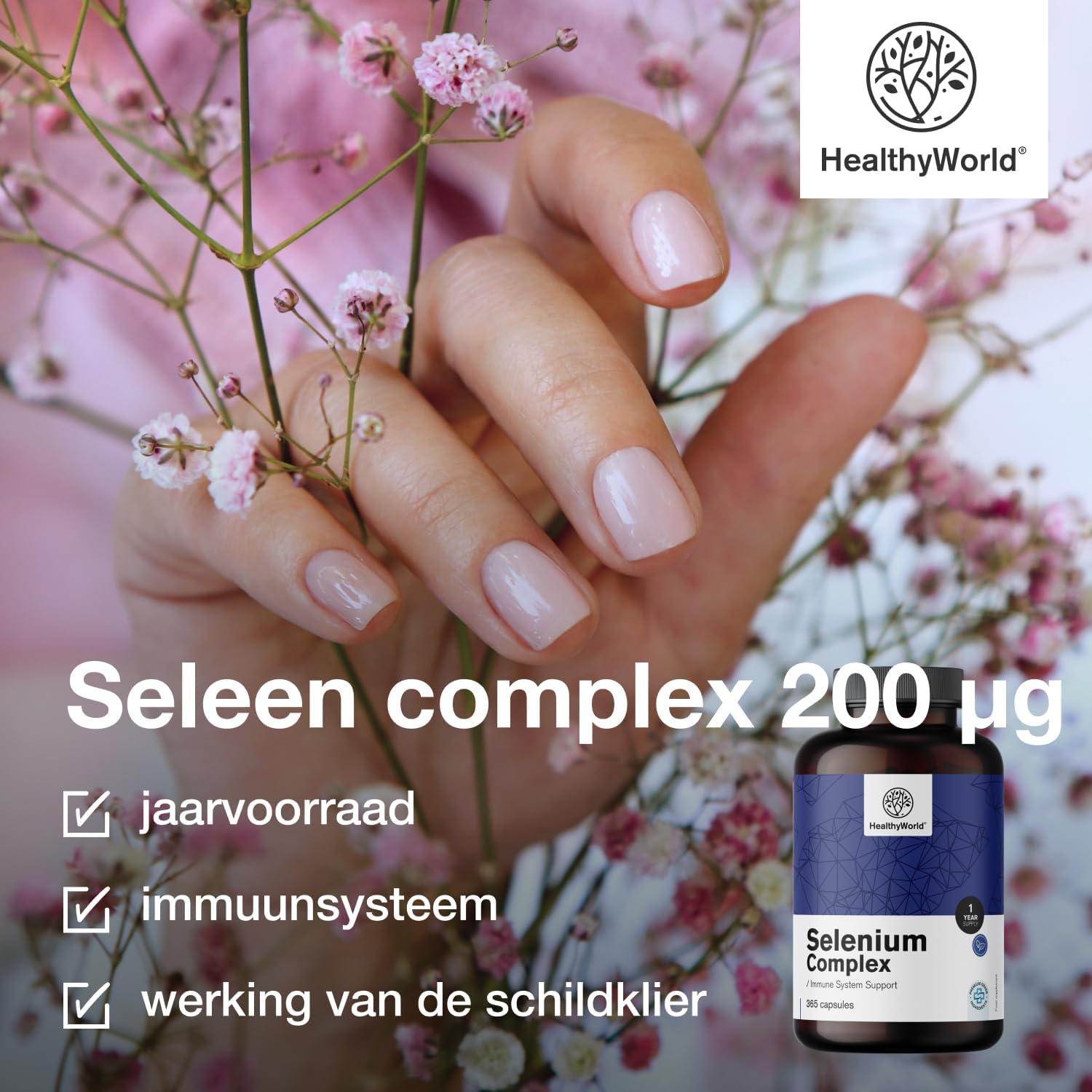 Thumbnail 3 de HealthyWorld Selen Complex 200 µg – 365 plantaardige capsules met 3 vormen selenium