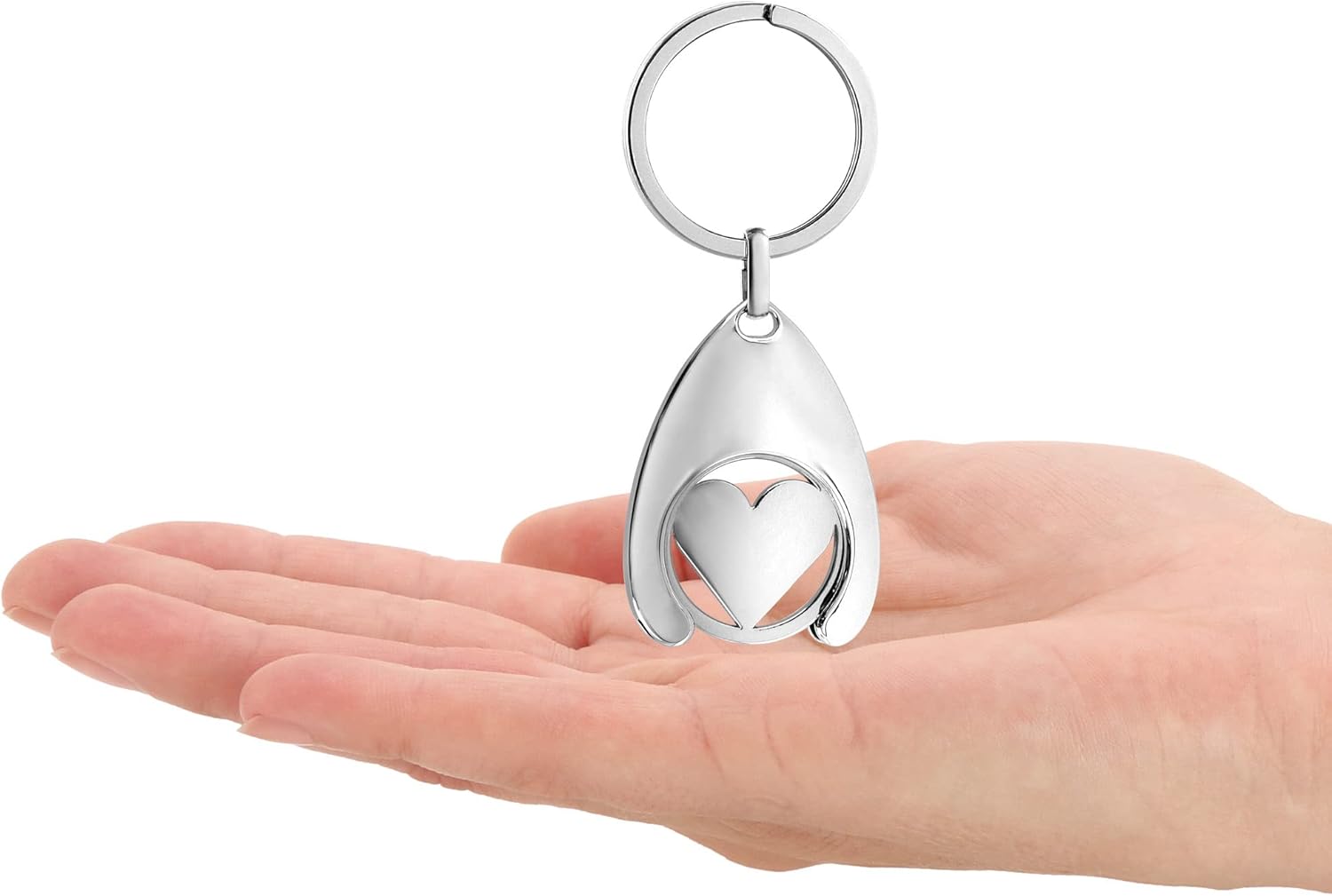 Thumbnail 4 de com-four® Portachiavi Angelo Custode con Chip Carrello della Spesa – due portachiavi con gettone a cuore rimovibile