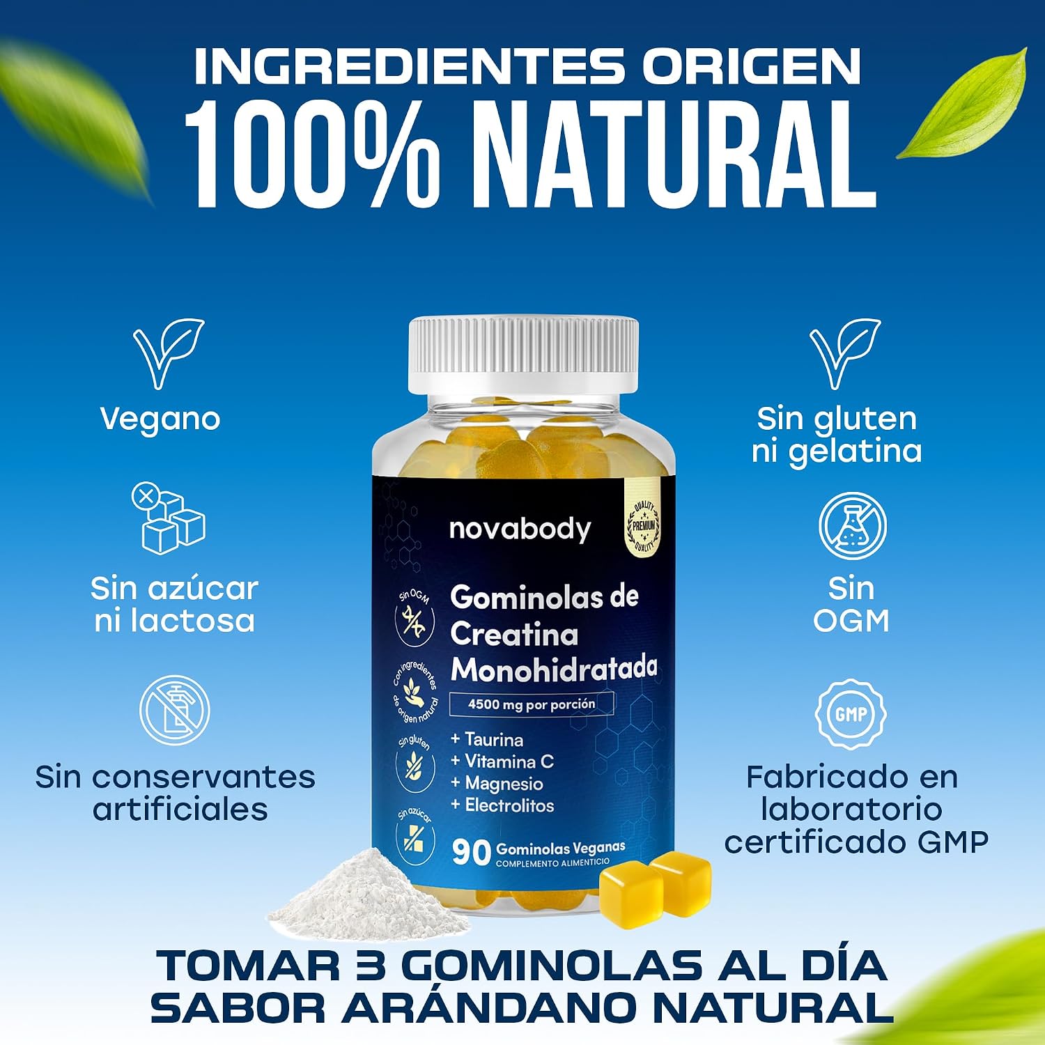 Thumbnail 2 de Gominolas de Creatina Monohidrato 4500 mg – Novabody, con Taurina, Magnesio y Vitamina C, 90 gummies (Veganas, Sin Azúcar)