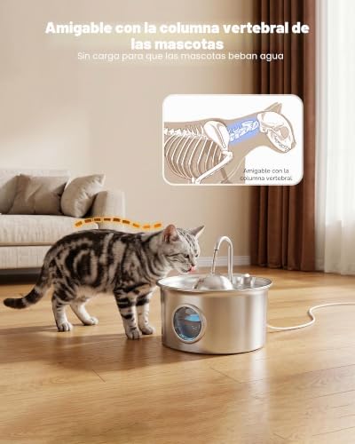 Detalle de Fuente para Gatos Acero Inoxidable 2,6 L de DCTROD con Filtración de Cuatro Capas