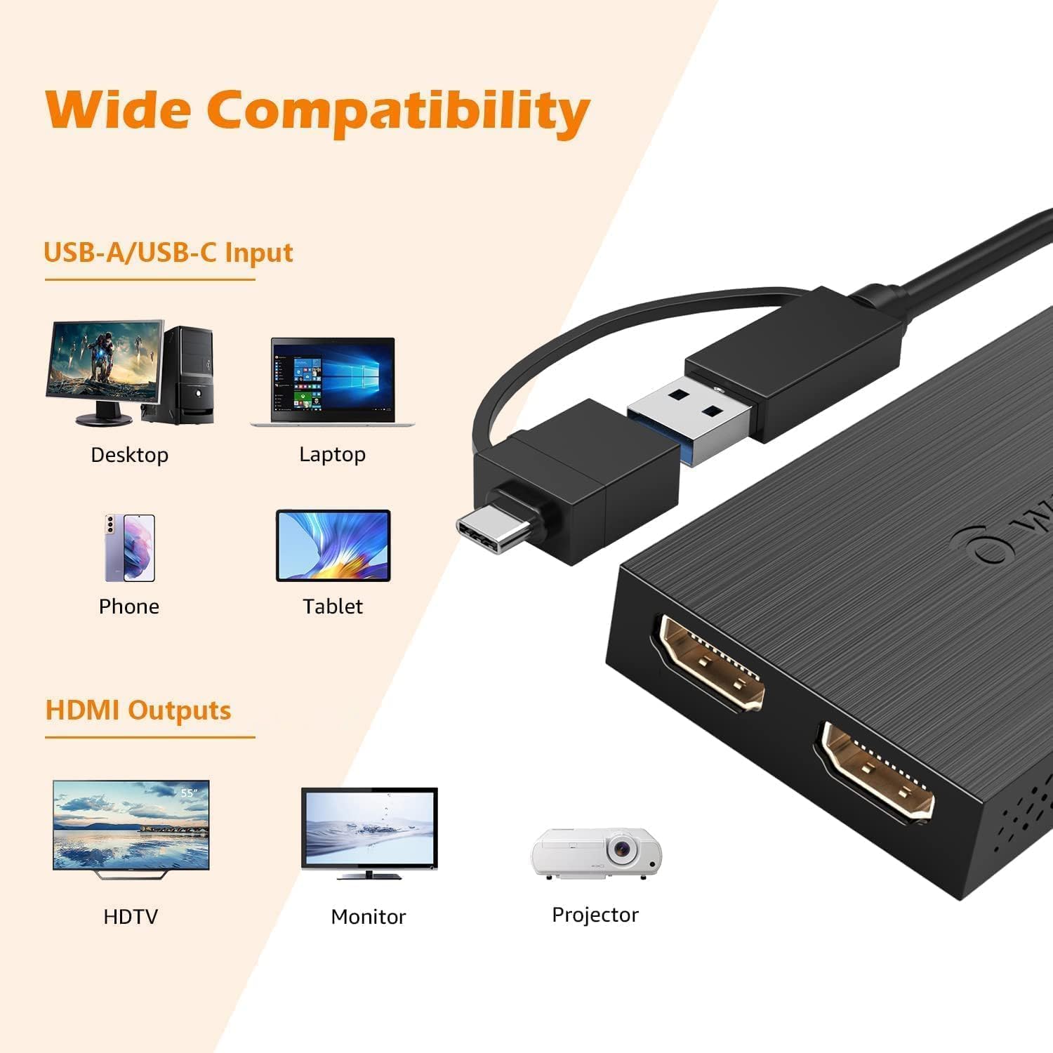 Detalle 1 de WAVLINK USB to Dual HDMI Adapter 1080p@60Hz