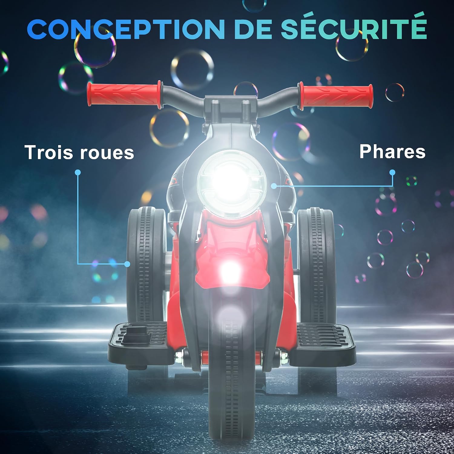 Detalle 2 de AIYAPLAY 370-339V90BK elektrische kindermotorfiets, 6 V met 3 wielen