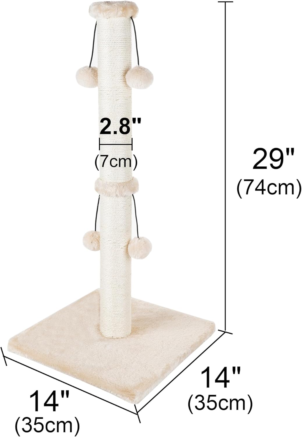 Thumbnail 1 de Dimaka 74 cm Cat Scratching Post with Natural Sisal Rope and 4 Teasing Toy Balls (Beige)