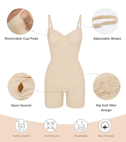 Thumbnail 2 de SHAPERX SAHPERX Body reductor invisible para mujer con control de abdomen y almoadillas extraíbles (Beige, S/M-Plus)