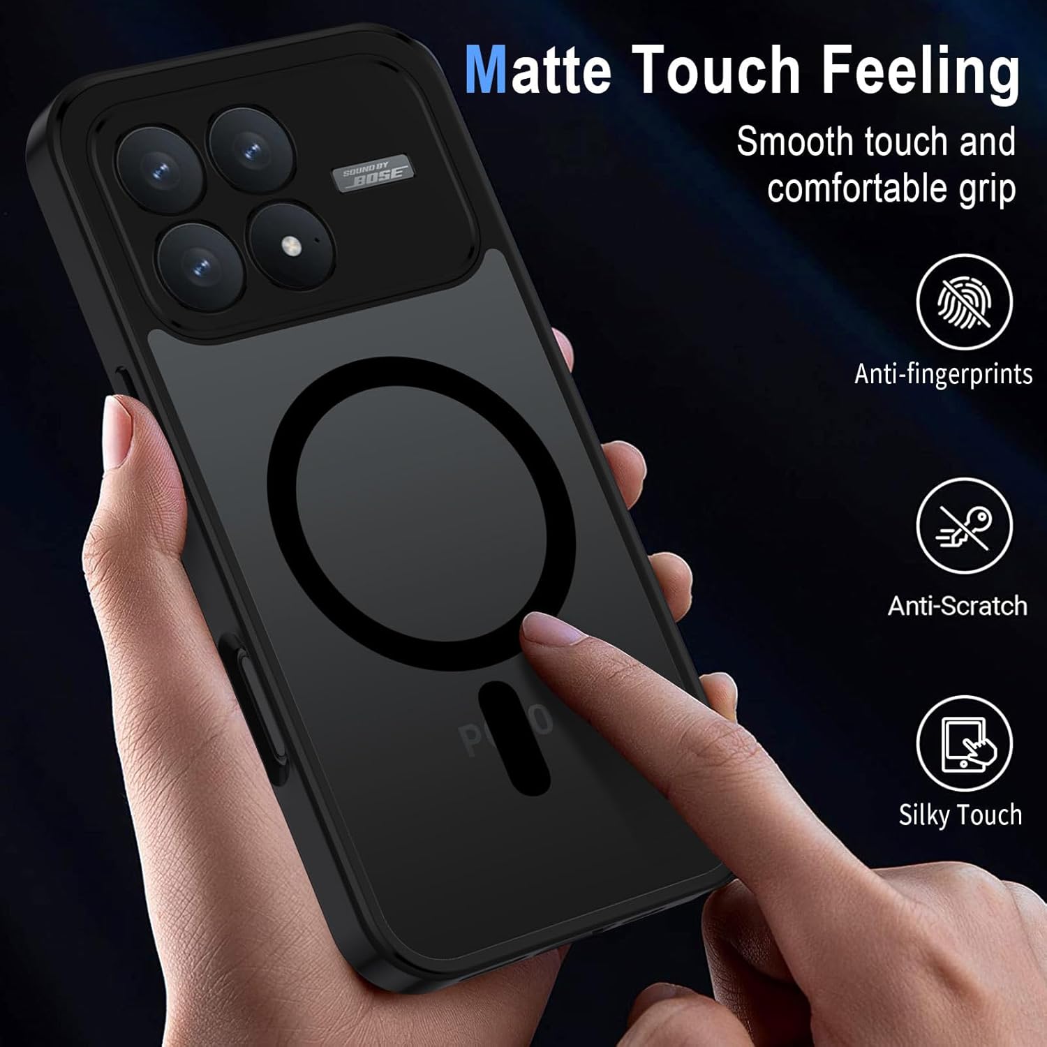 Thumbnail 3 de XTCASE Coque magnétique pour Xiaomi POCO F8 Pro – Transparent noir, protection renforcée