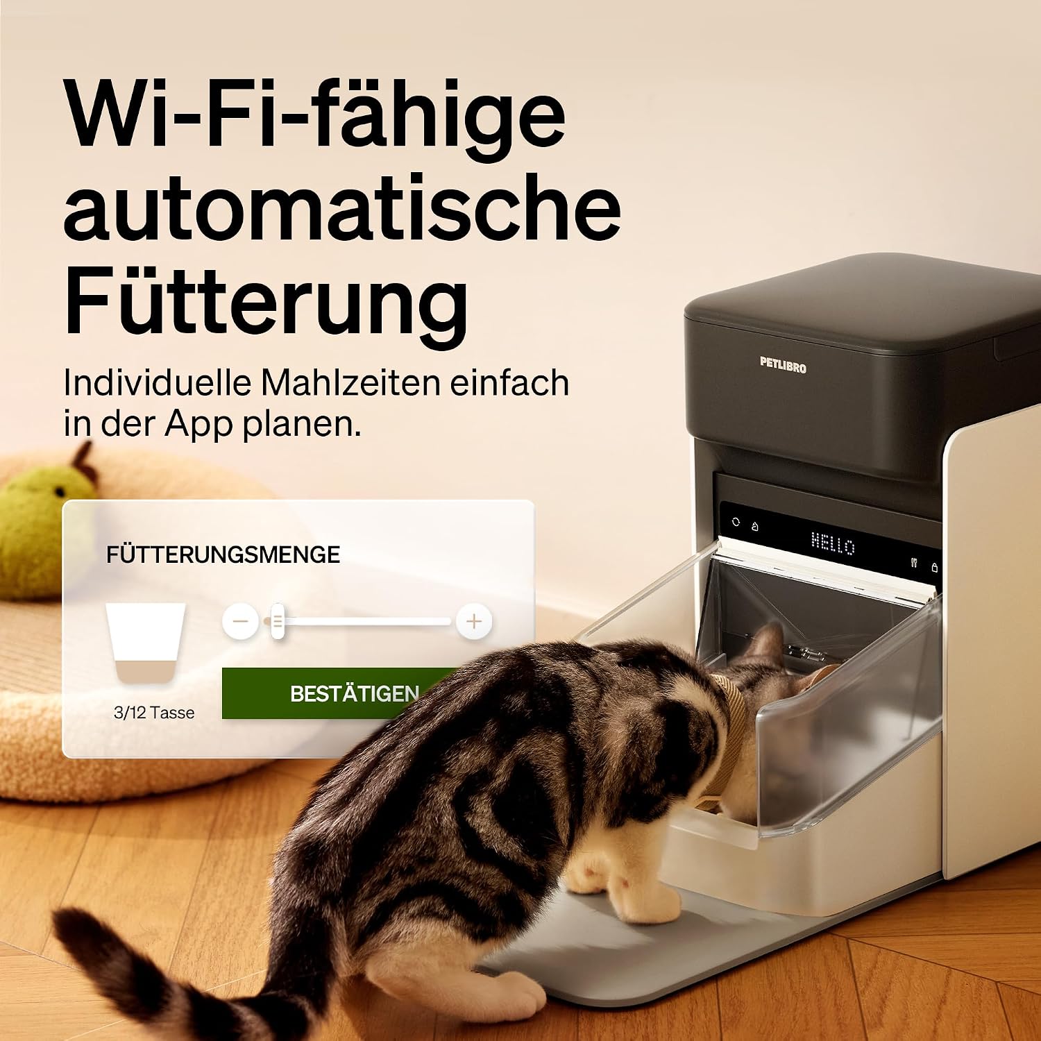 Detalle 2 de PETLIBRO Futterautomat Katze RFID – 3L, 10 Mahlzeiten, 5G Wi‑Fi, App‑Steuerung