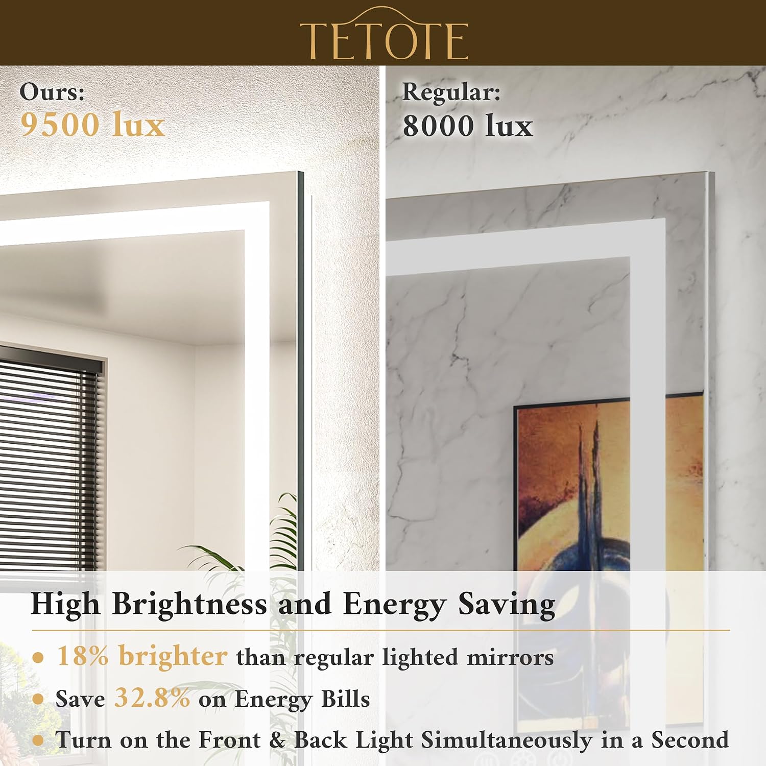 Detalle 2 de TETOTE 48" x 24" LED Bathroom Mirror with Front and Backlighting
