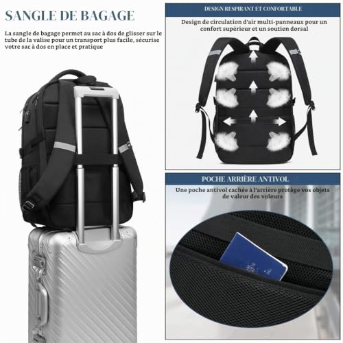 Detalle de Sac à Dos Homme Grand 55L PUSLOM 18,4'' – Antivol, USB et Imperméable, idéal voyage et travail