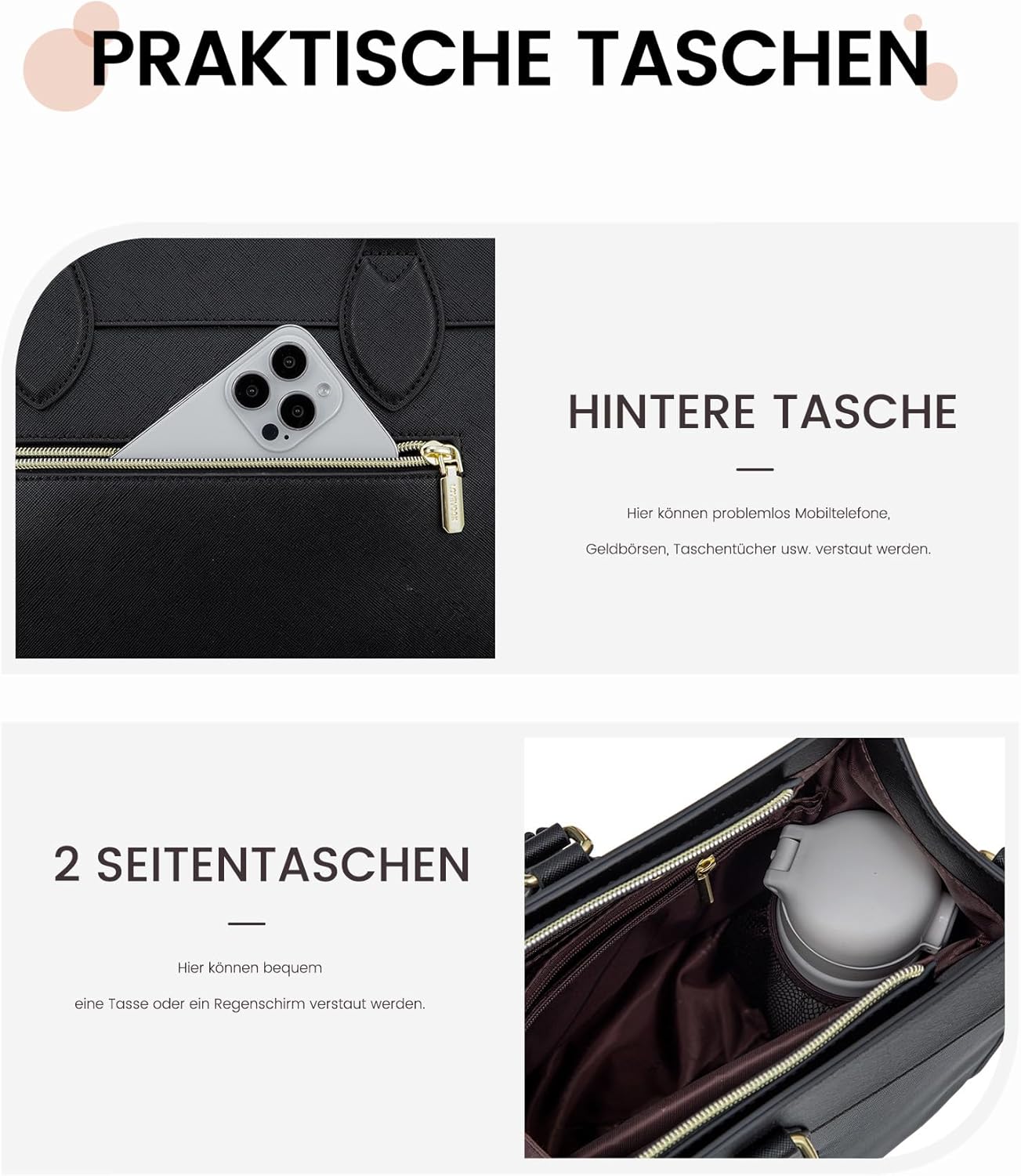 Thumbnail 4 de LOVEVOOK Laptoptasche Damen für 15,6 Zoll – große Arbeits-/Business-Umhängetasche mit Schutzfach, wasserdicht, Schwarz