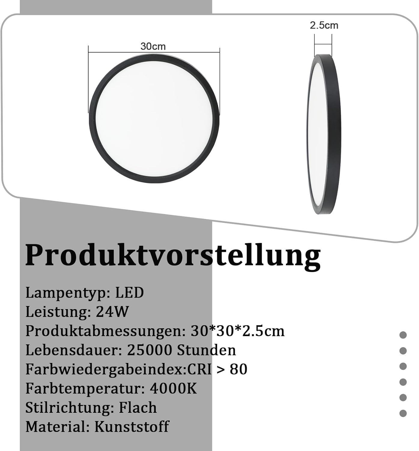 Thumbnail 4 de ZMH Deckenlampe LED Deckenleuchte 30 cm – 24 W, 4000 K, Kunststoff, IP-schutz für Bad, Küche und Flur