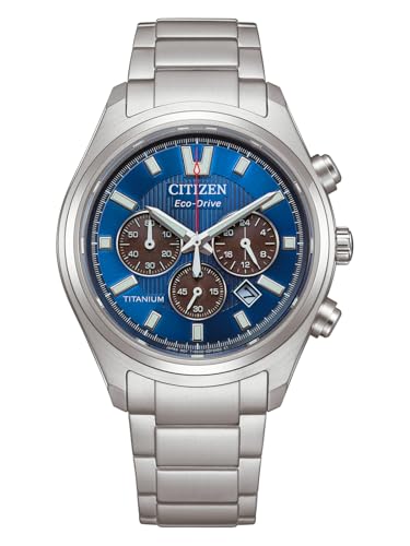 Detalle de Citizen CA4750-51L: Reloj de hombre en titanio con cronógrafo y zafiro azul
