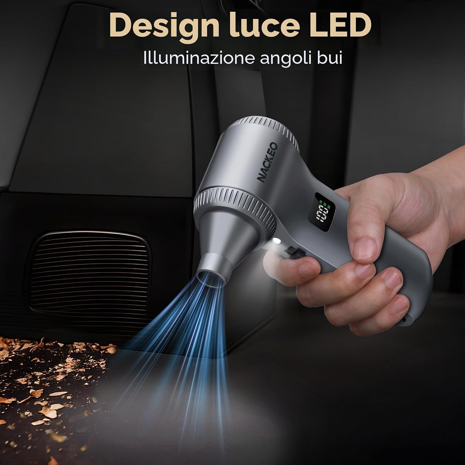 Detalle de Ventilatore elettrico Air Duster 230.000 giri/min con batteria 10.500 mAh e velocità regolabile a 100 livelli