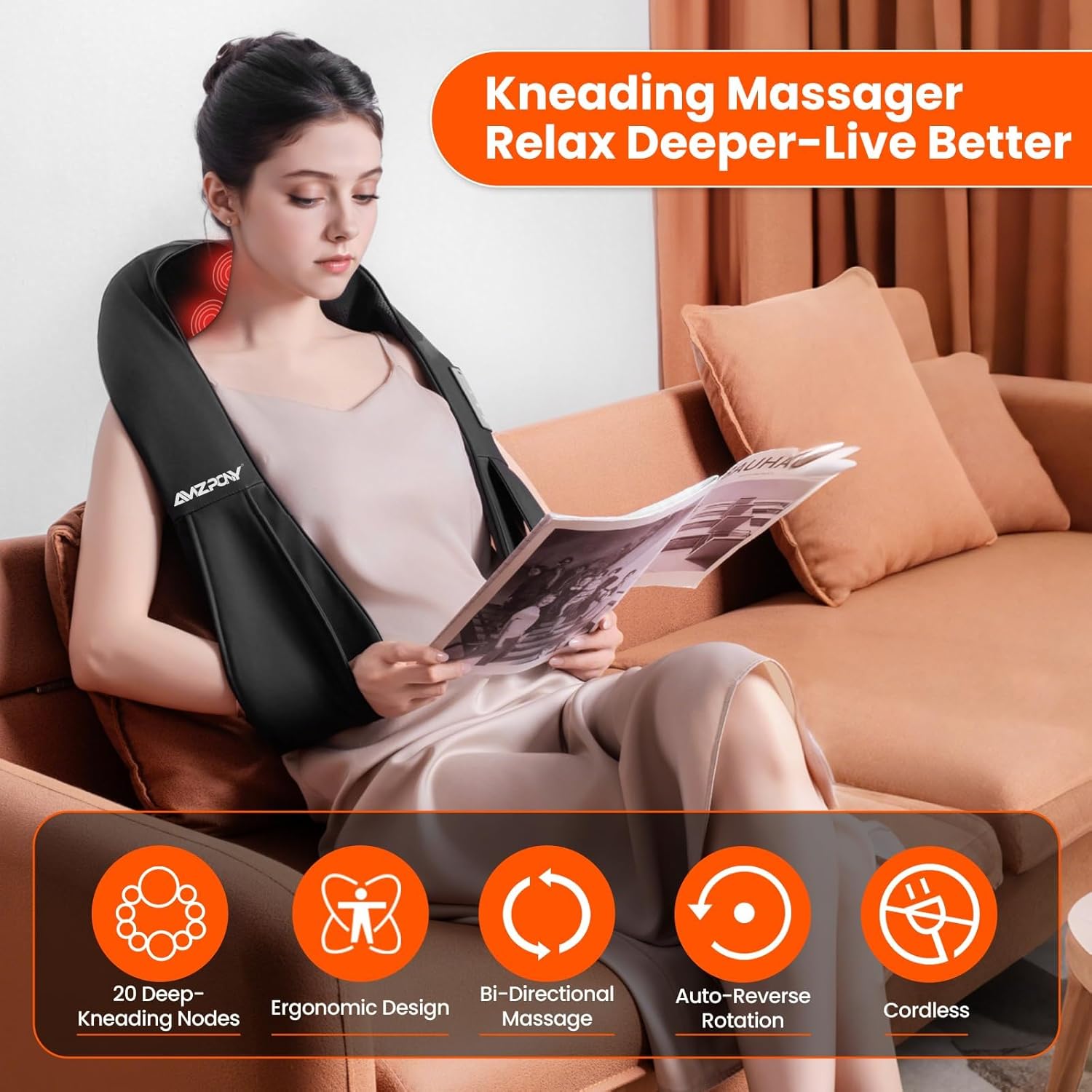 Thumbnail 2 de AMZPONY Cordless Neck Massager with Heat, Rechargeable Shiatsu Deep Tissue for Neck, Shoulders & Back