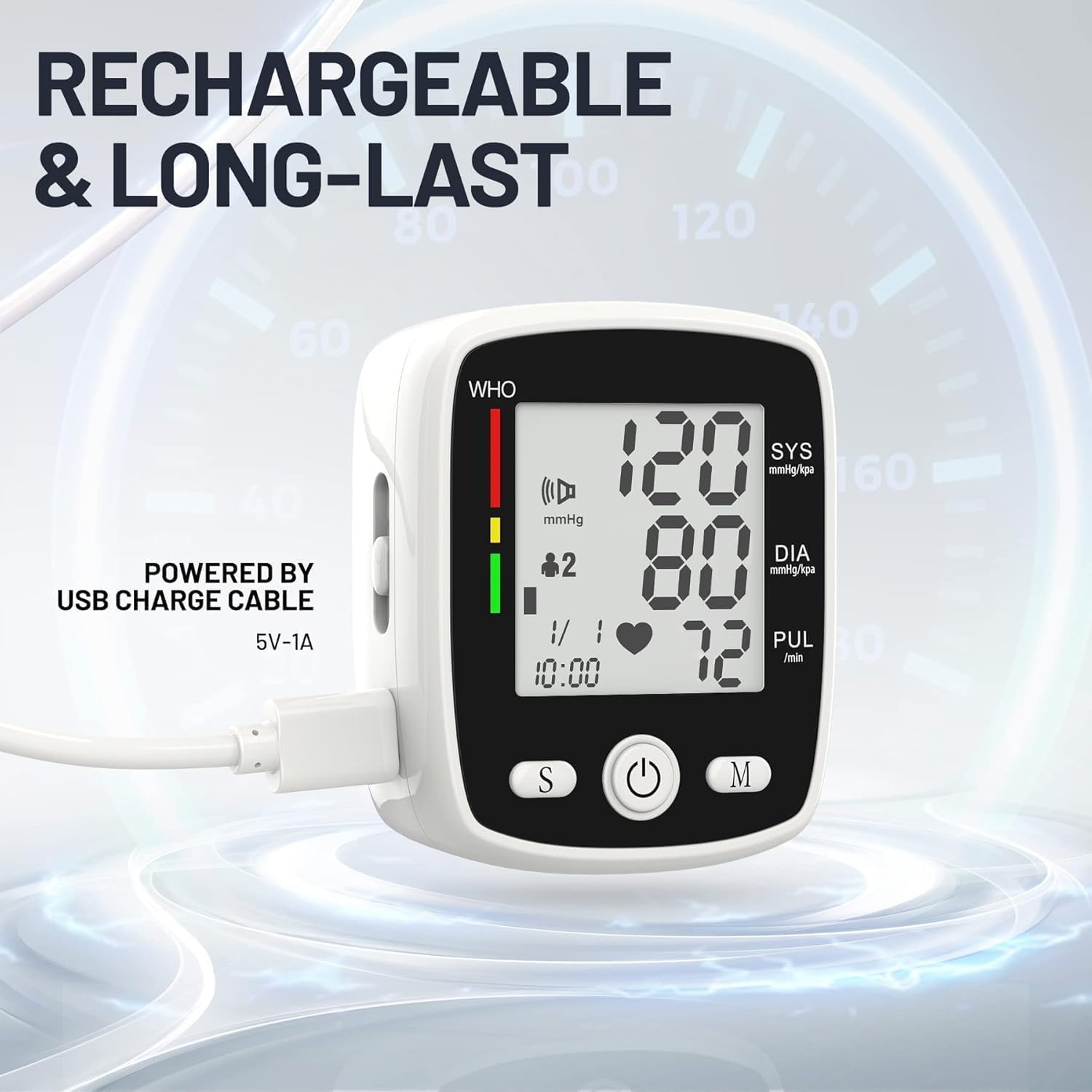 Detalle 2 de MBUPAI CK-W355 Wrist Blood Pressure Monitor, Rechargeable, 5.3–7.7-Inch Cuff