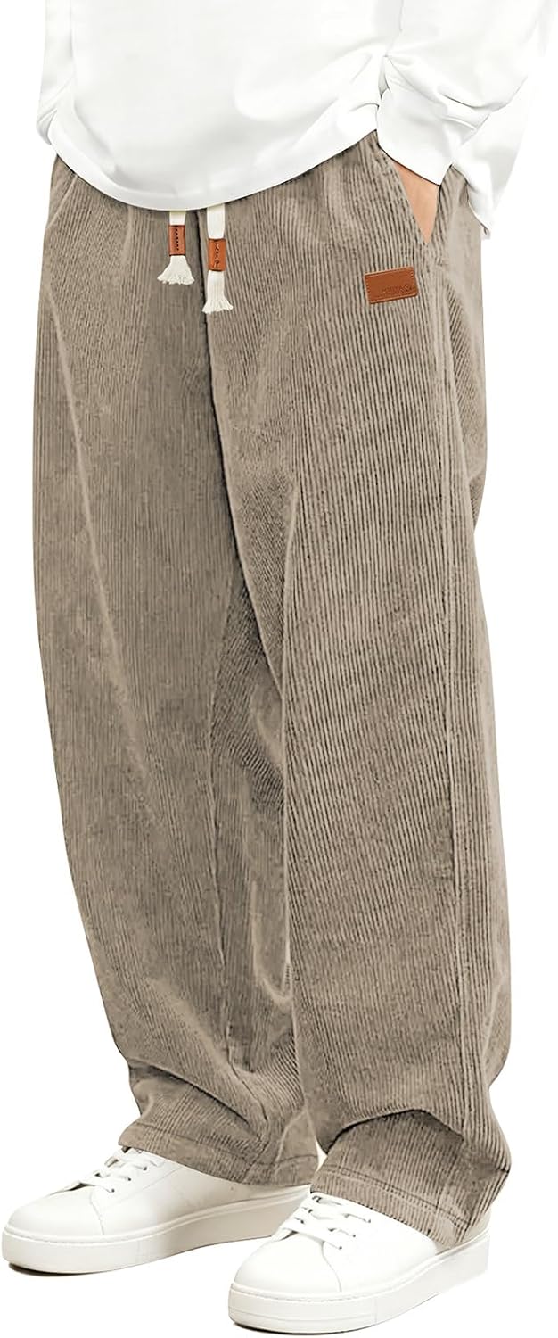 Detalle de HMIYA Cord Hose Herren Chinohose – Weites Bein, bequeme Baumwollmischung, elastischer Bund