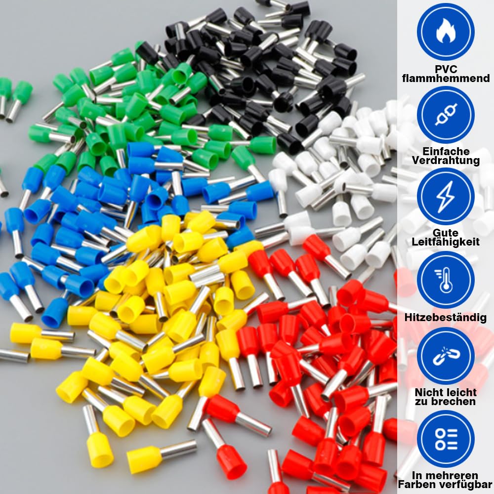 Detalle de Aderendhülsen Set 1200 Stück – Crimpzange Set, isolierte Aderendhülsen 0,5–10 mm², Profi-Qualität