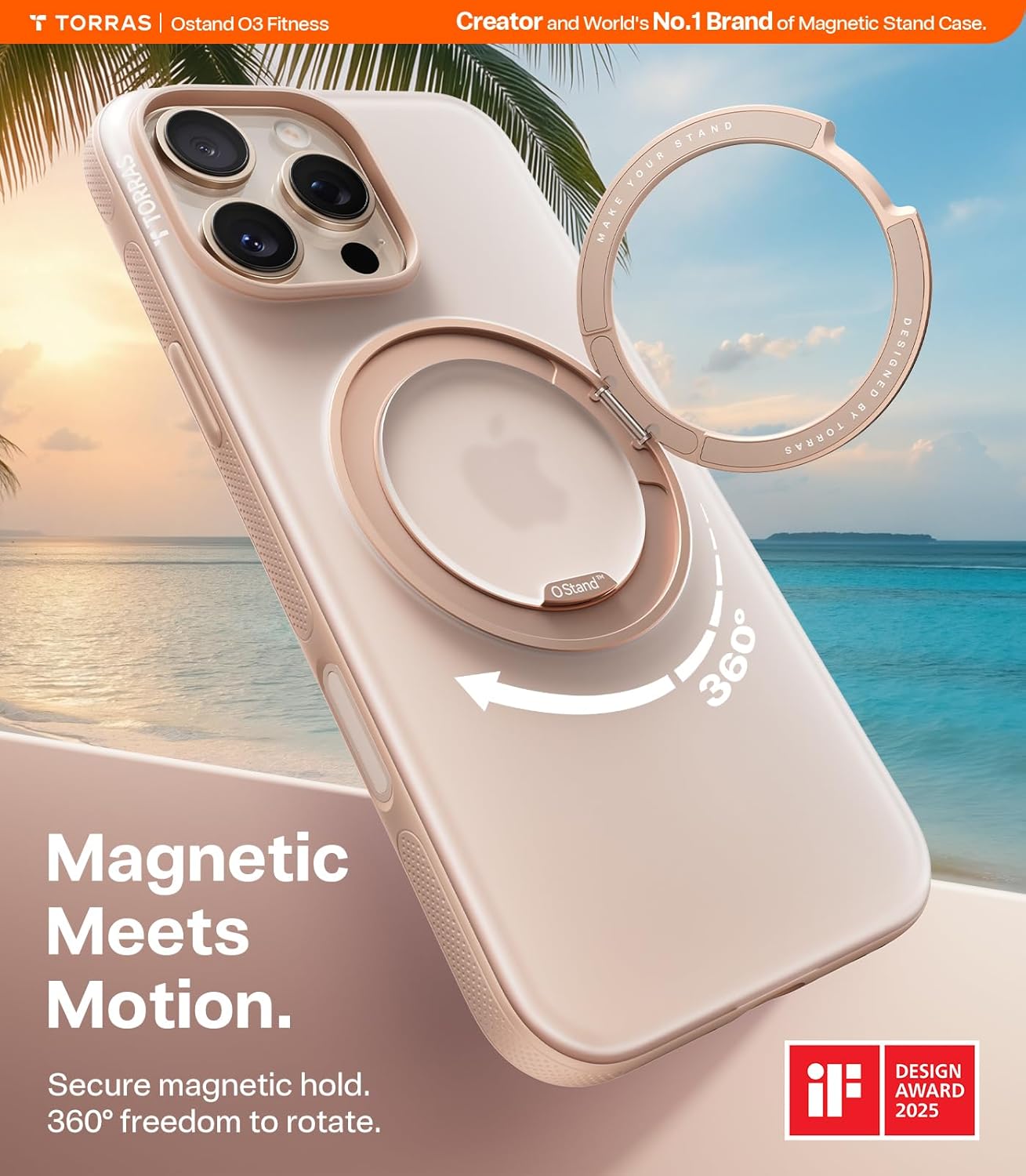 Detalle de TORRAS 360 Magnetic Stand for iPhone 16 Pro Max Case with SnapLock MagSafe, Desert Titanium