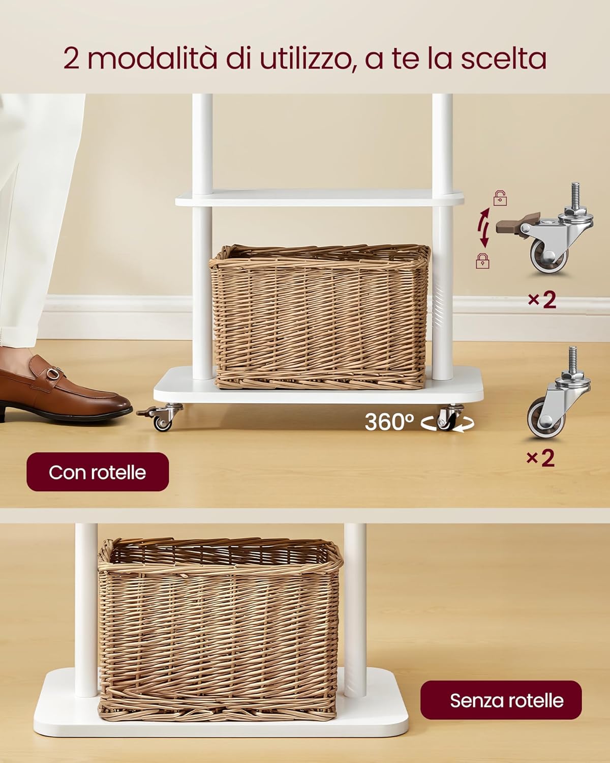 Detalle 2 de VASAGLE Attaccapanni da Terra con 7 Ganci e 2 Ripiani, Bianco Nuvola – modello RCR053WH01