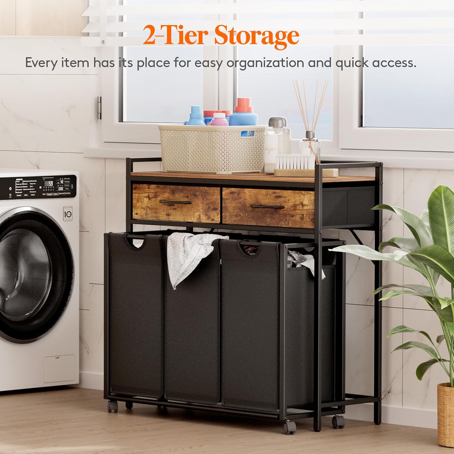 Detalle 2 de Lifewit 24361 Laundry Sorter with Shelf, Two Drawers and Wheels