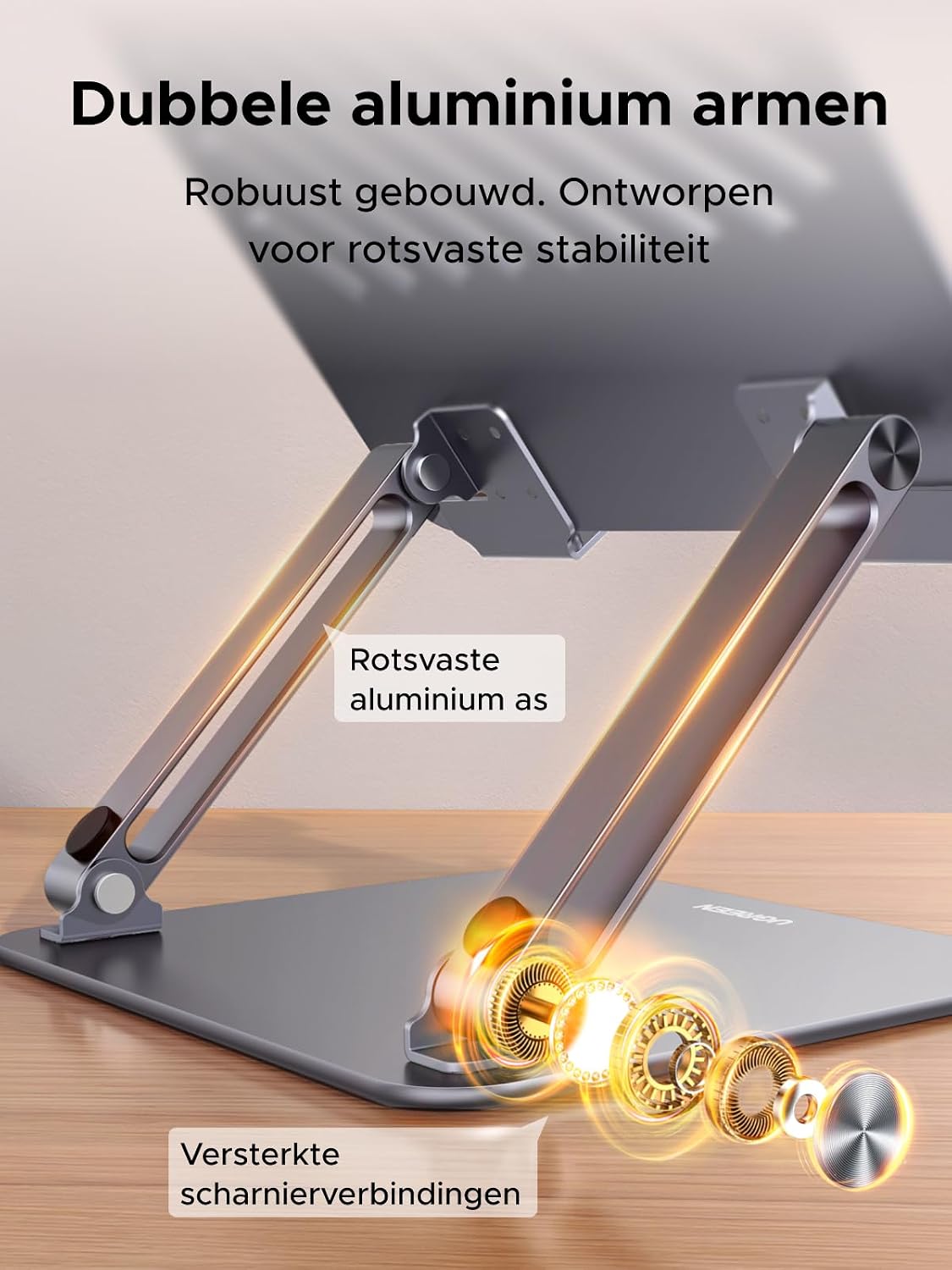 Detalle de UGREEN 45929 laptopstandaard met dubbel scharnier, verstelbaar en opvouwbaar