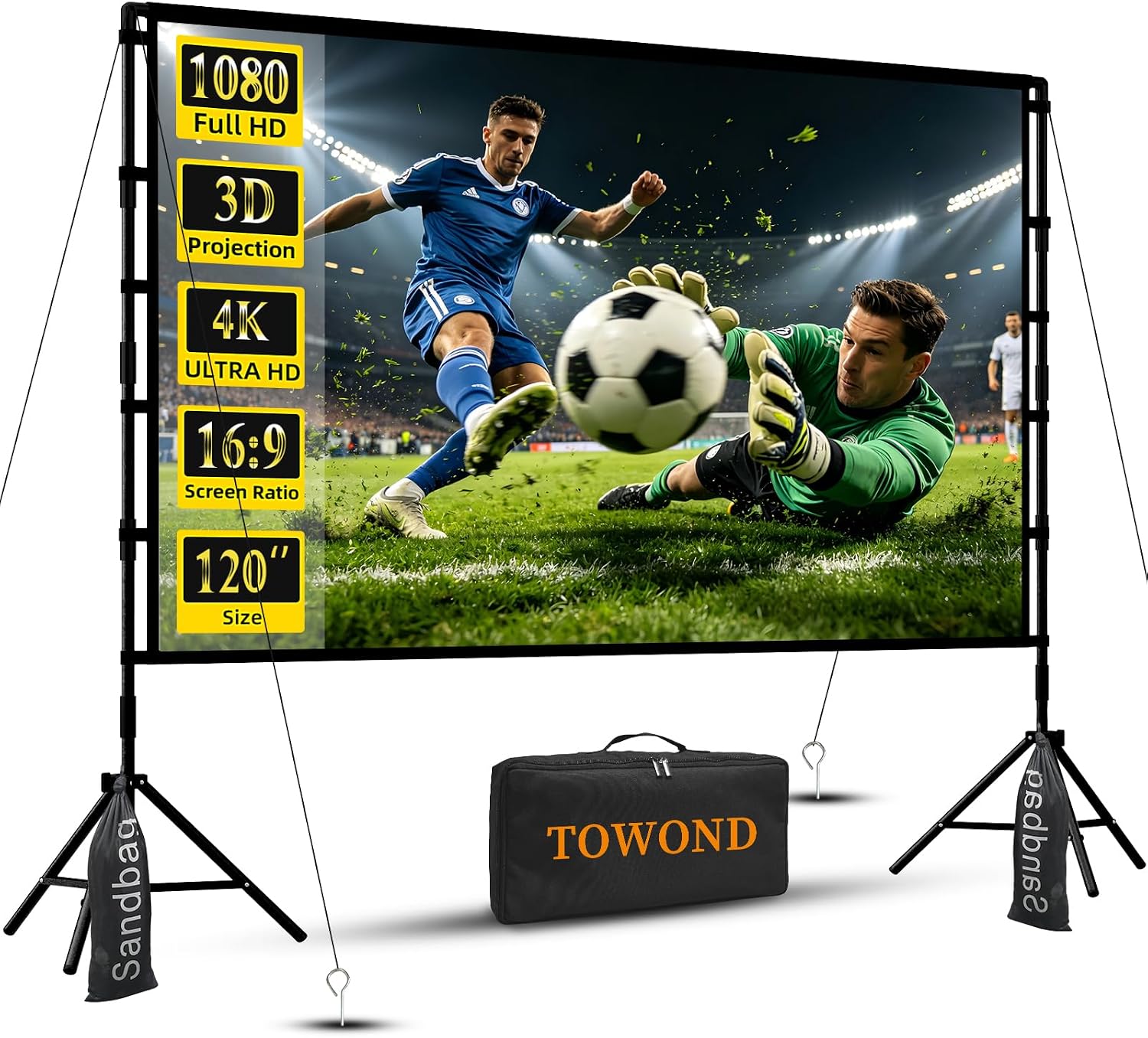 Detalle de TOWOND 120-inch Outdoor Projector Screen with Stand (16:9, Foldable, Double-Sided, Carry Bag)