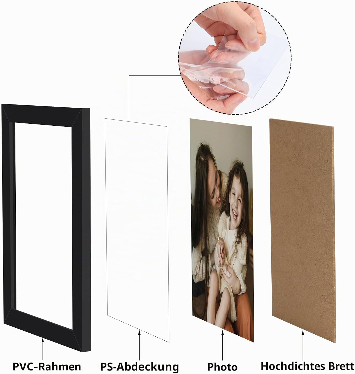 Detalle de Vasemouh Bilderrahmen 15x20 cm – Schwarzer Fotorahmen für Tisch- und Wandmontage