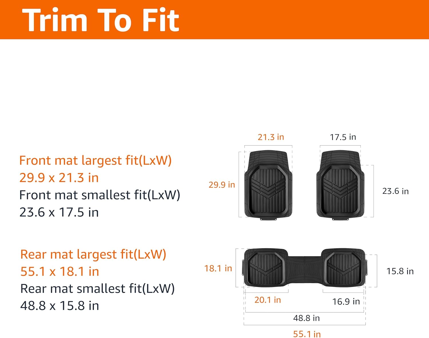 Detalle de Amazon Basics 3-Piece All-Season Heavy Duty Rubber Floor Mat for Cars, SUVs and Trucks (Black)