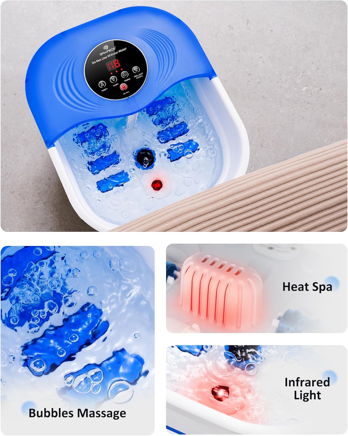 Thumbnail 6 de Fußbad Massagegerät mit Heizung: Wasser-Fußsprudelbad mit LCD-Temperaturregelung, Timer & Bimsstein (blau)