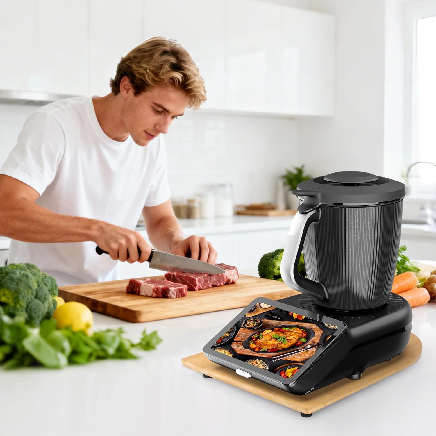 Thumbnail 6 de Bambus Gleitbrett für Thermomix TM7 mit 360° Rollen – müheloses Verschieben, rutschfest & stilvoll
