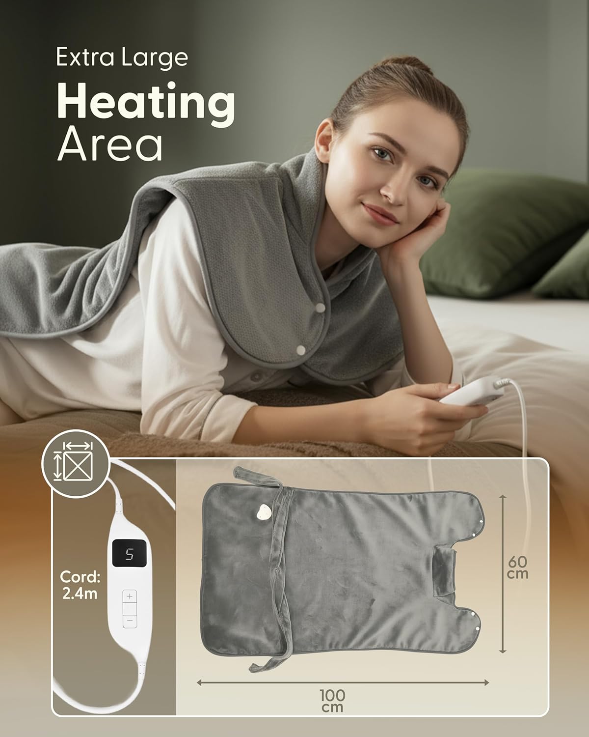 Detalle 2 de Keplin Electric Heating Pad 60x100cm — 9 settings 🌡
