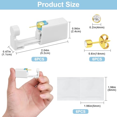 Detalle de Aucuu: Pistolas Desechables para Perforar Orejas con Pendientes de Acero Inoxidable (6 uds) - Seguro, Estéril y Autoperforante