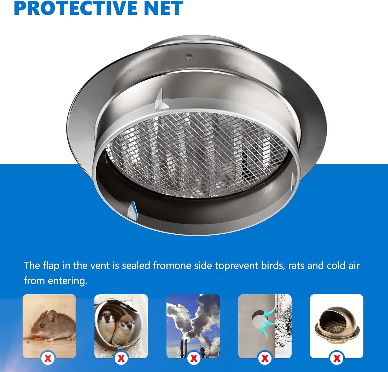 Thumbnail 3 de Hon&Guan 95mm Griglia di Ventilazione Rotonda in Acciaio Inox con Rete Anti Insetti – Protezione e Design