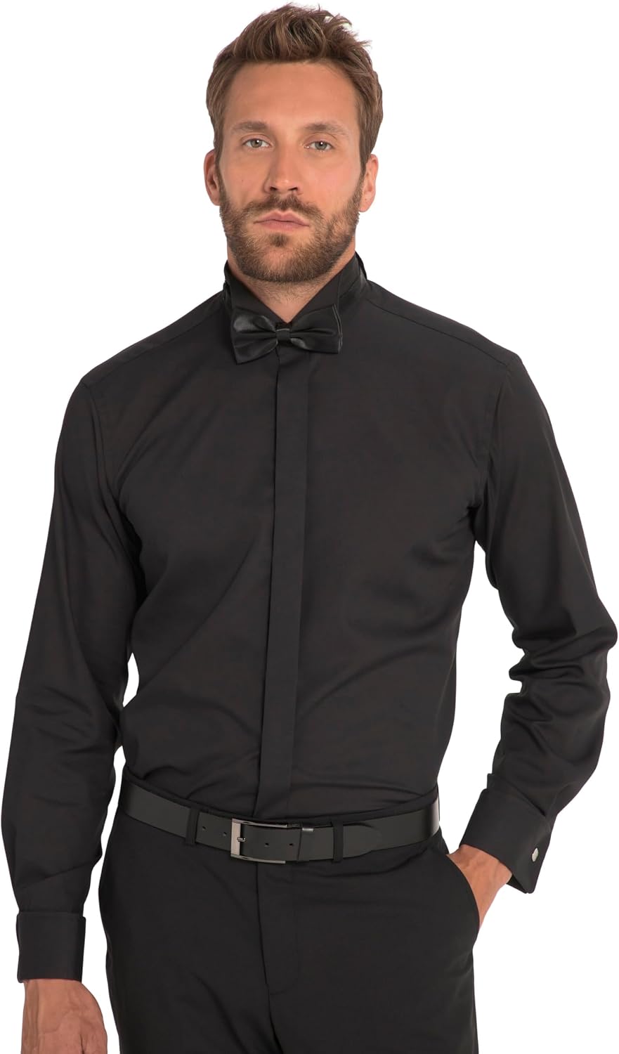 Detalle de JP 1880 Chemise de Smoking Grandes Tailles L-8XL pour Hommes – Style Business, Col Rabattu, Manchettes avec Boutons de Manchette