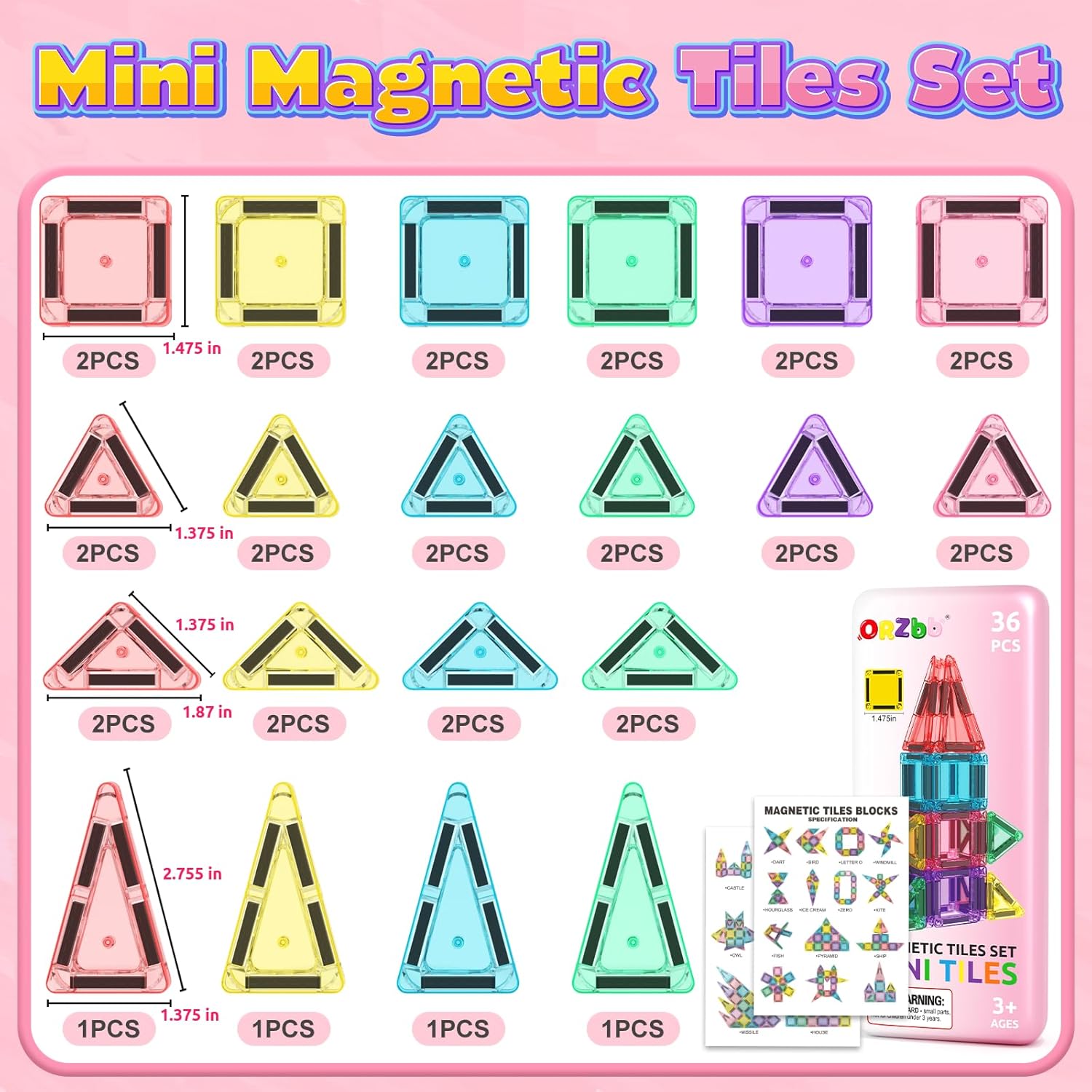 Thumbnail 2 de ORZbb Mini Magnetic Tiles Toddler Travel Essentials Set (36-Piece) with Case