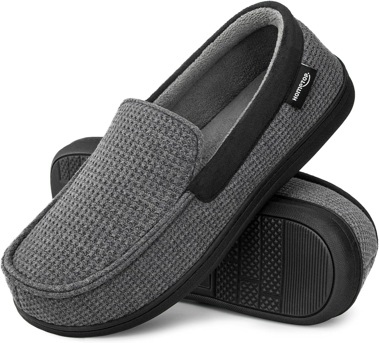 Detalle de HomeTop Men’s Comfort Memory Foam Moccasin Slippers with Breathable Cotton Knit Upper
