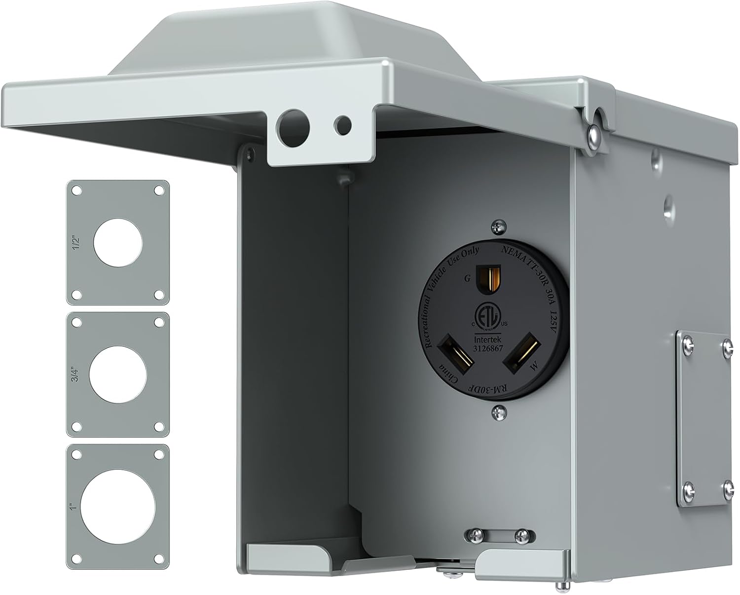 Detalle de WEBANG RM30DFPB 30 Amp RV Outlet Box, Lockable, Rainproof, NEMA TT-30R