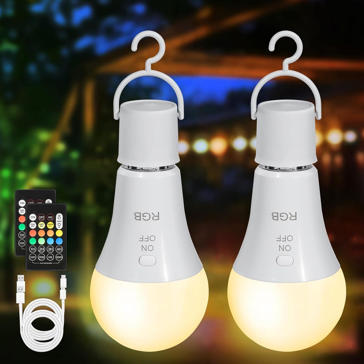 Detalle de Kimjo E27 7 W oplaadbare ledlamp met afstandsbediening, RGB en haak