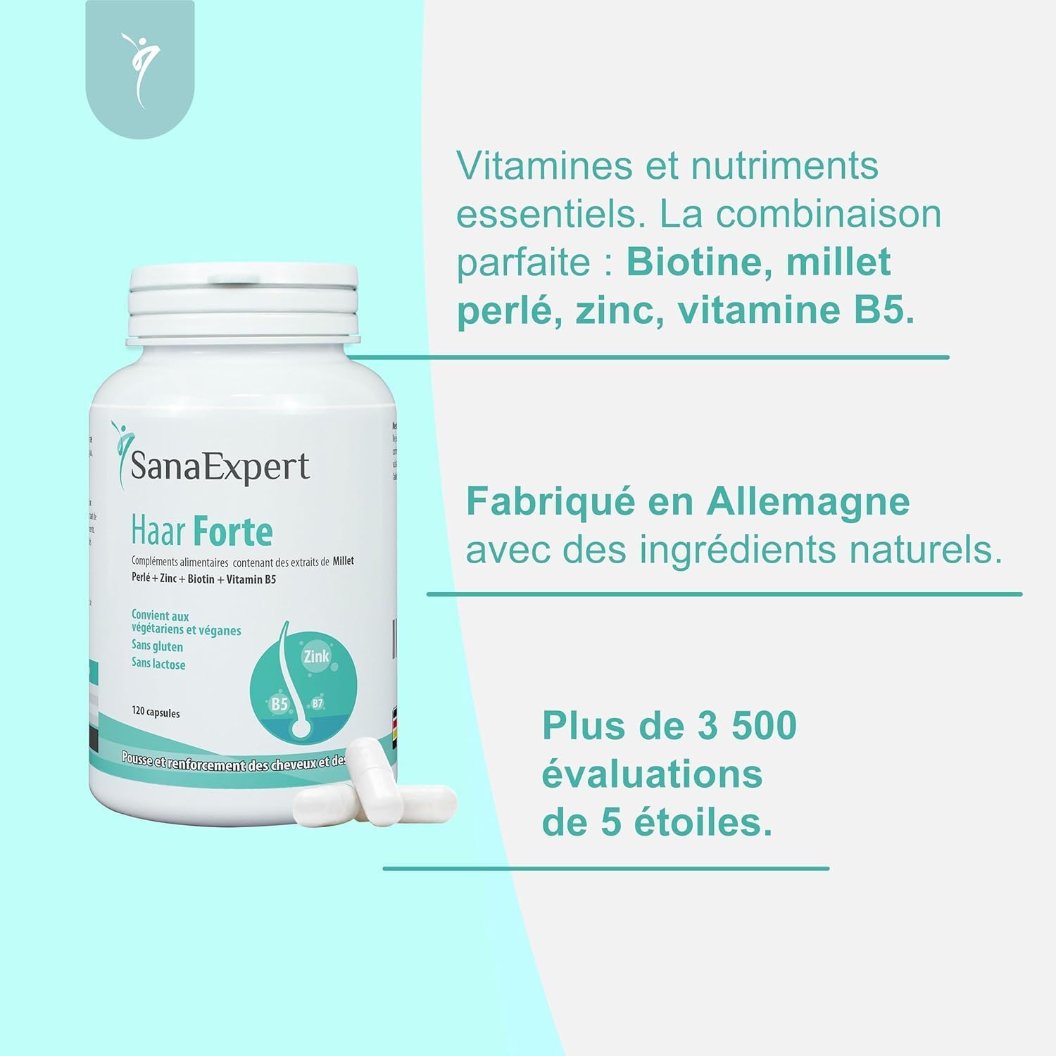 Detalle 2 de SanaExpert Haar Forte 120 capsules véganes